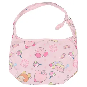 Kirby Pink Puffball Character And Snack Shoulder Crossbody Hobo Bag Adjustable Strap