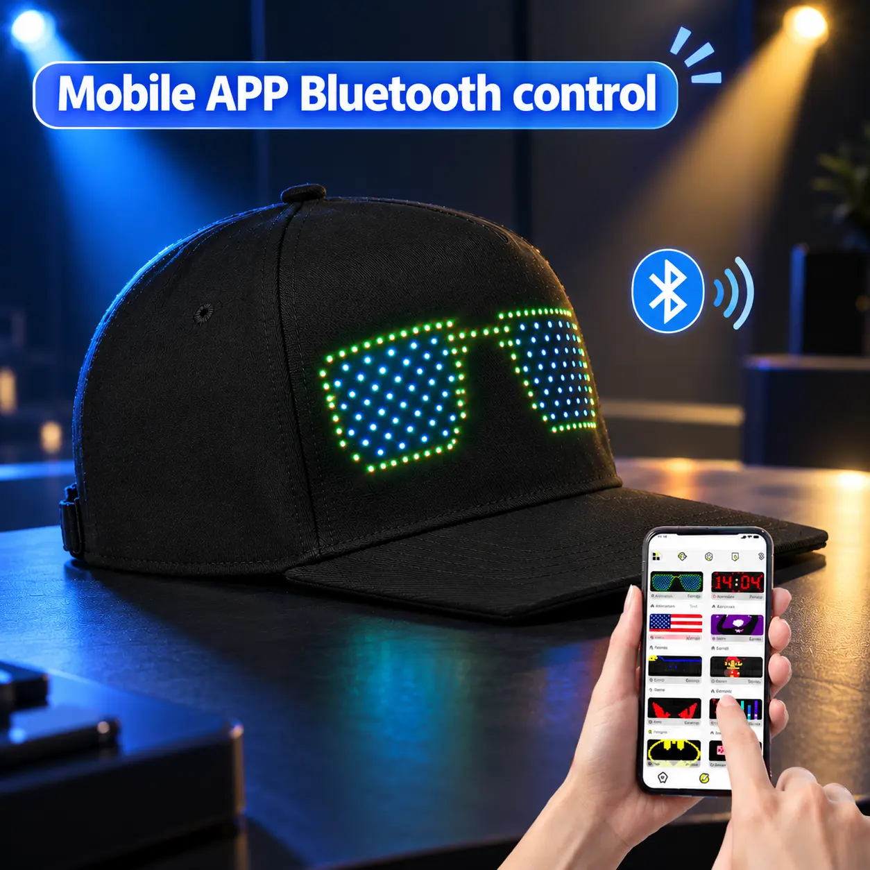 YOYOWAY Customizable LED Baseball Cap - Bluetooth App-Synced Rolling Display, Detachable Screen, Custom Gifs & Text, Breathable Synthetic Fabric, Adjustable Fit, Rechargeable Battery, Ideal for Halloween, Quirky Cool Gifts for Adults, Men's Accessories,te