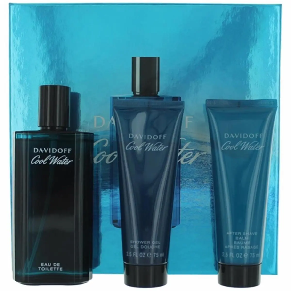 Davidoff Cool Water Men's Scented Fragrance & Body Care 3-Piece Gift Set - Cleansing Cleanser, Shower Gel, Aroma Lavender Blend Balm, 25 Oz, Refreshing, Lavender Scent, Scent Layering, Masculine Scent