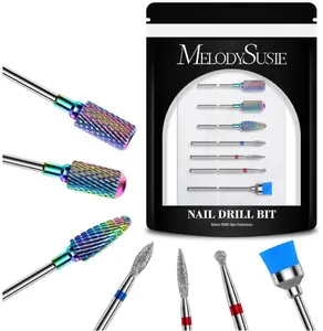 Nail Drill Bits Set, 7pcs Tungsten Carbide Diamond Nail Drill Bits for Acrylic Nails Poly Gel Cuticle Remove, 3/32'' Professional Nail Bits for Nail Drill Efile, Manicure Pedicure Tools