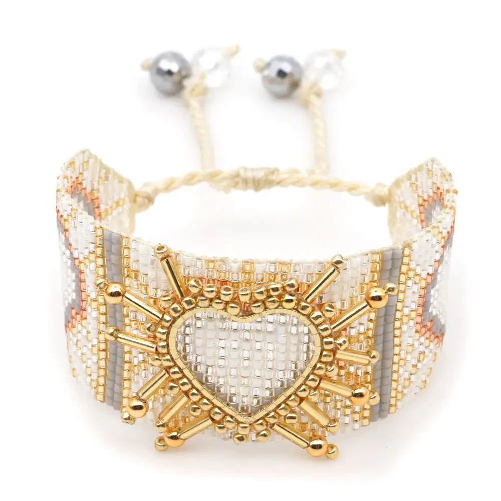 Heart Eyes Beaded Heart Design Stackable Hypoallergenic Gold Plated Everyday Wear Jewelry Bracelet, Heart Design Bracelet