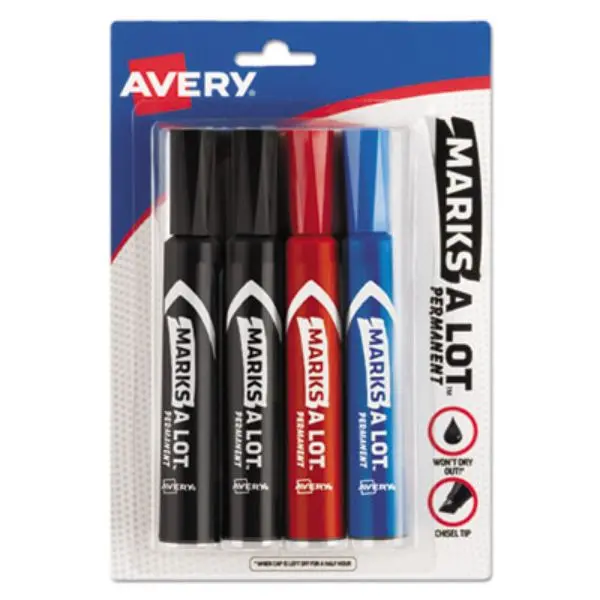 Marks-A-Lot AVE07905 Regular Desk-Style Permanent Marker for Broad Chisel Tip, Multi Color - Set of 4