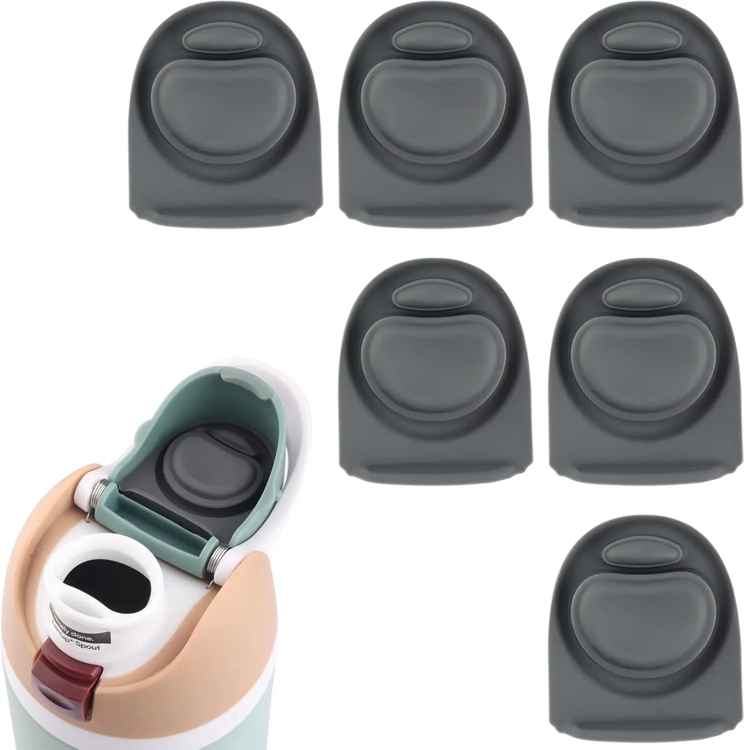 6-Pack Leakproof Silicone Gasket Replacement Set, Rubber Seal Stoppers Compatible with Owala Freesip 24oz-32oz Water Bottle Spout Lids (Gray, Gift), Plastic