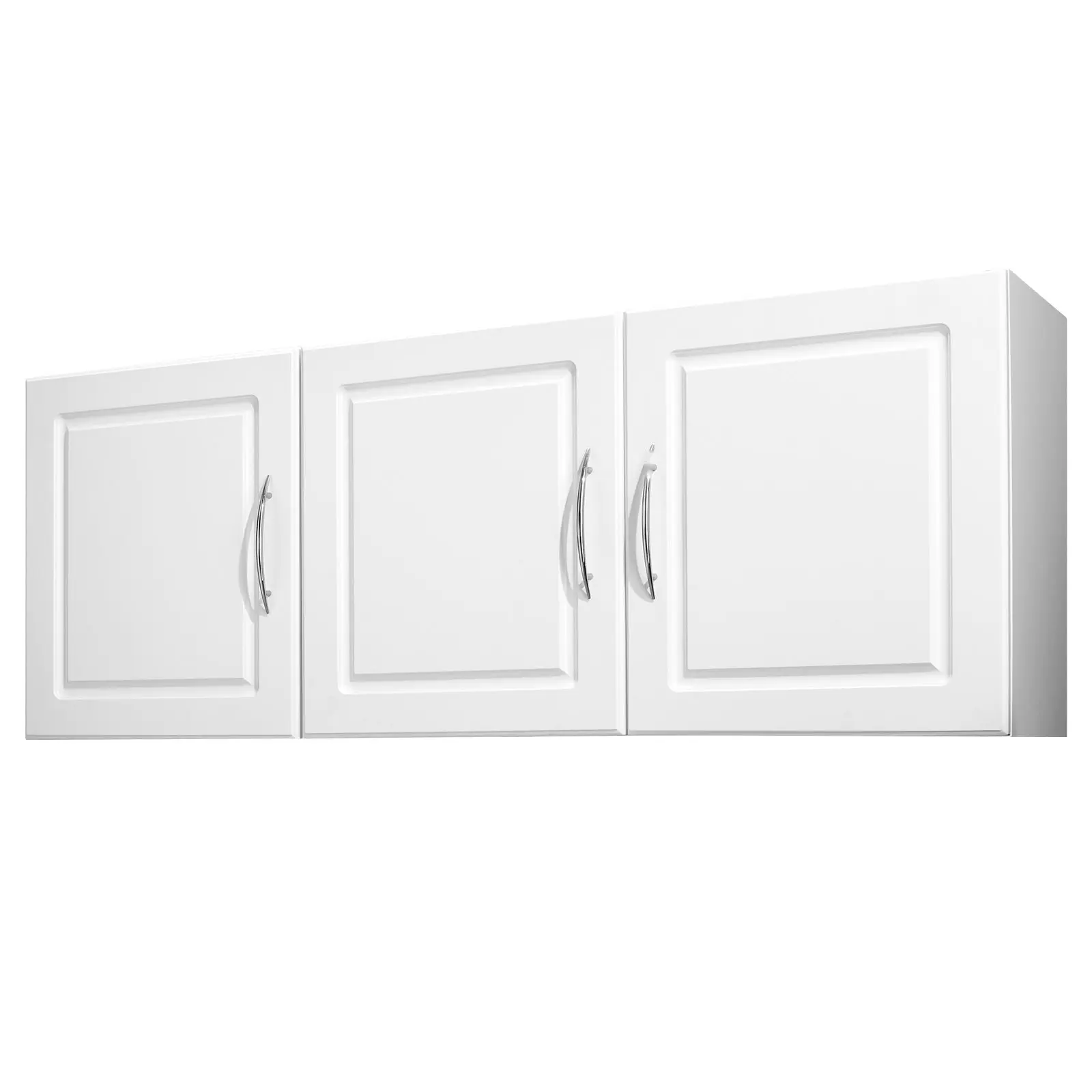 Laundry Room Wall Cabinet, 2-Tier Wall Mounted Cabinet with Adjustable Shelf, Three-Door Cupboard Storage for Kitchen and Laundry, White Finish, Mounting Hardware Included, Dimensions 12.44 x 54 x 20.31 in (D x W x H)