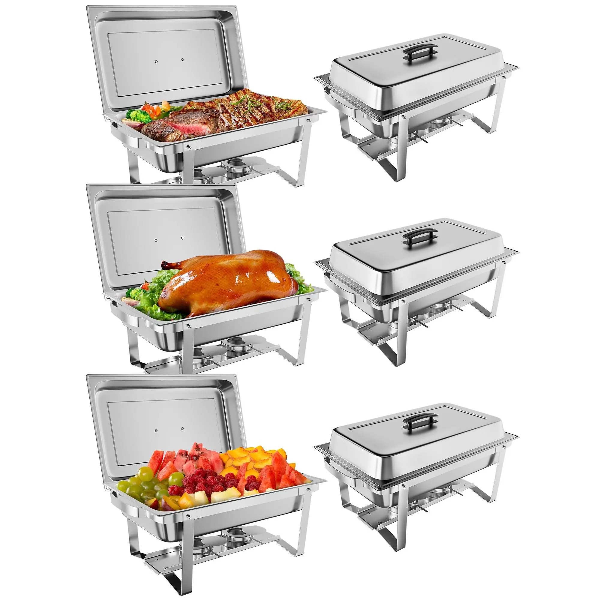 Professional Chafing Dish Buffet Set – 8QT Stainless Steel, Rectangular, Food Warmers with Water Pan, Fuel & Lid Holders, Spoons, Folding Frames – Perfect for Catering, Parties, Events