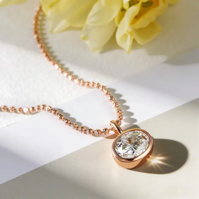 Women's S925 Sterling Silver Solitaire Oval Cut Moissanite Necklace - 2-4ct Pendant, 1.5mm Chain for Bridal Party, Wedding Occasions