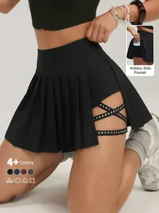 Women's Pleated Skort with Hidden Pockets, Casual 2-in-1 Short Skort for Gym, Workout and Outdoor Sports, Tennis Golf Skorts, Sport Preppy Style