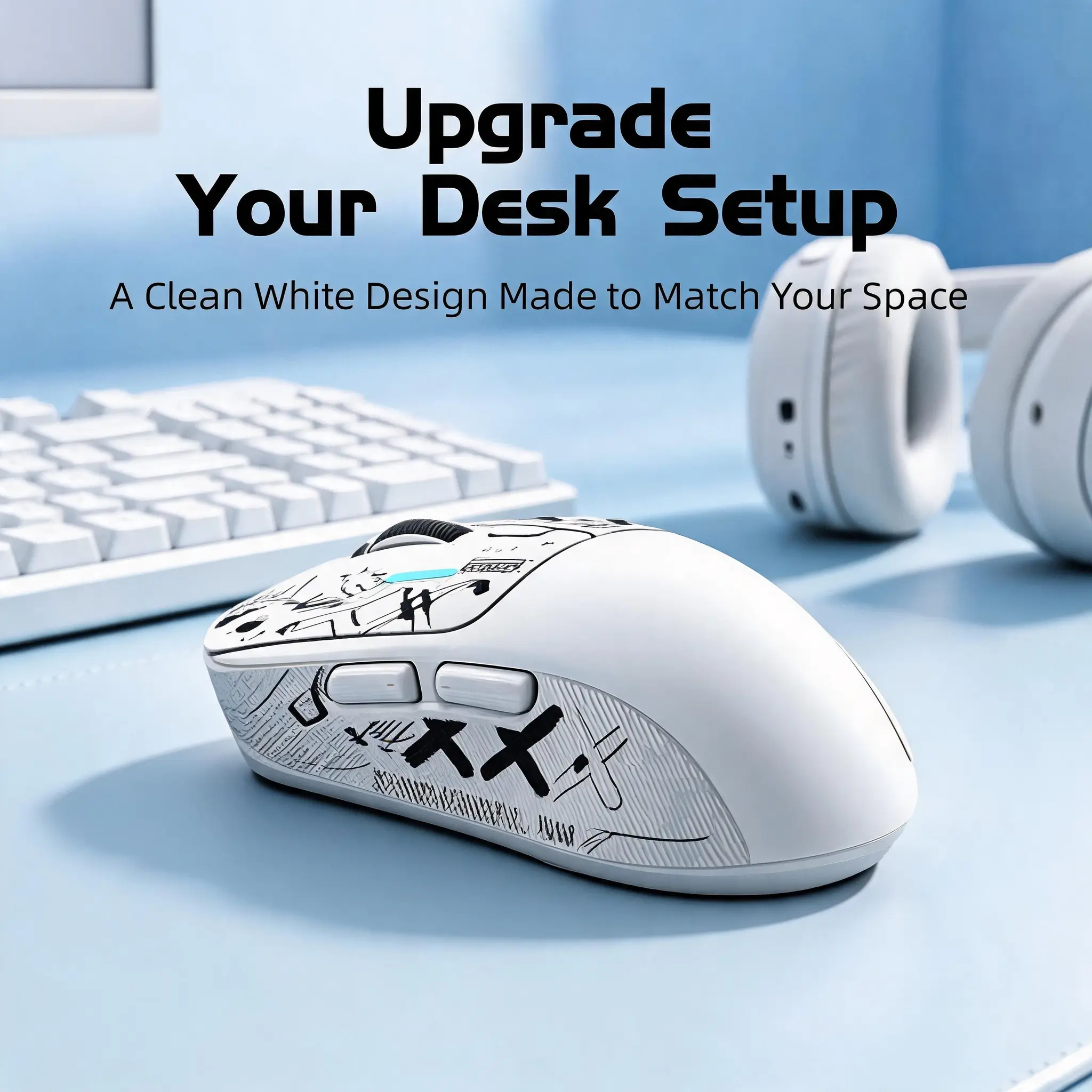 T-WOLF X4 Ultra-Light Wireless Gaming Mouse - 57g White Tri-Mode Bluetooth-2.4G USB-C Rechargeable FPS Mouse with Free Custom Stickers for PC Gaming Setup