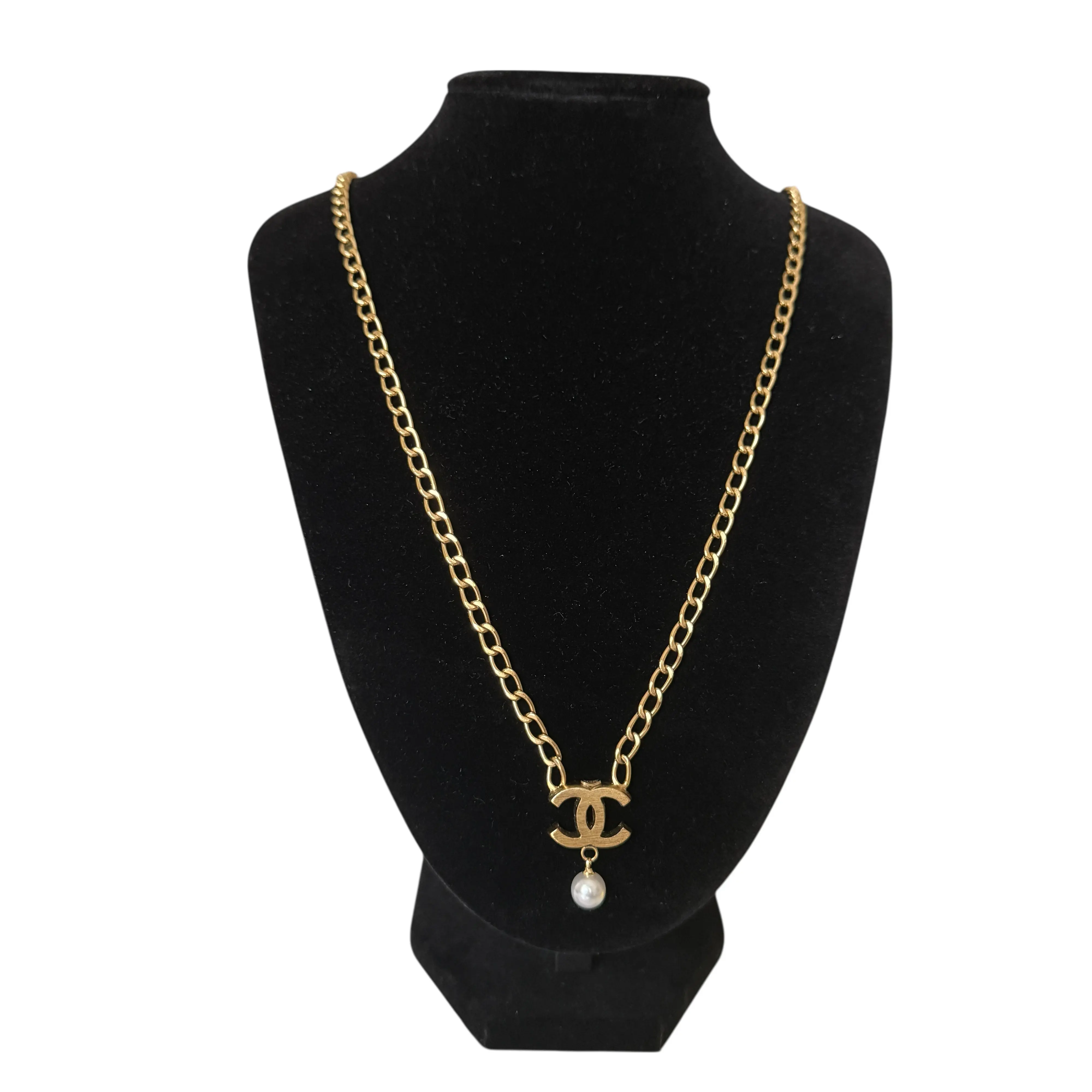 Pre-owned Chanel vintage CC and pearl pendant long necklace authentic with COA gold tone