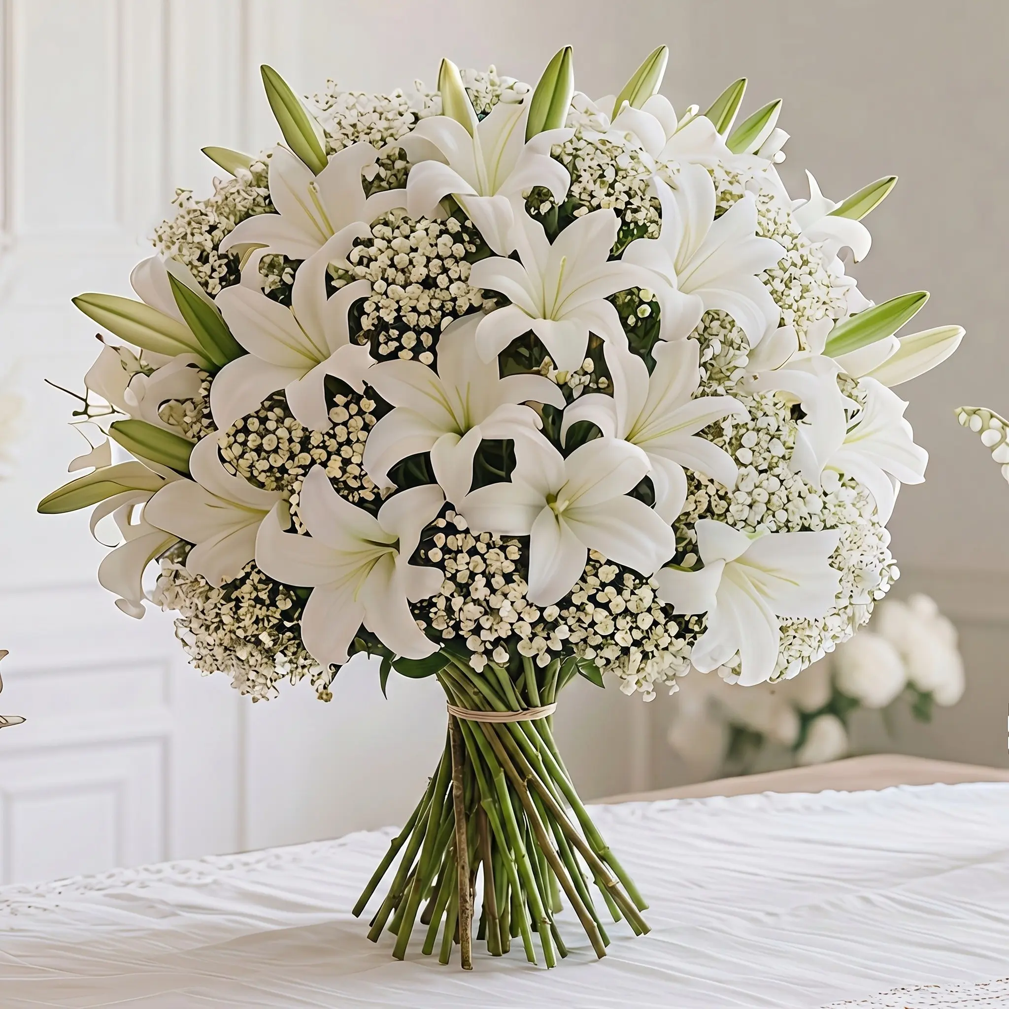 28-Piece Realistic Cemetery Flower Bouquet, Artificial Flower Arrangement, Fake Floral Decor, Includes 20 Star Gazer & 8 Lily Flowers, Wedding Decor, UV Resistant, No Maintenance, Home Decoration