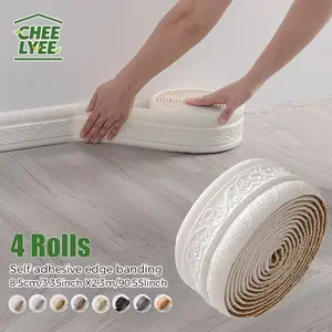 3D foam wall skirt with self-adhesive waterproof decorative edge strip, suitable for hotel and home wall corner decoration, skirting board, finishing strip decoration, frame decoration line, 4 rolls 3.34inx90.55inPVC
