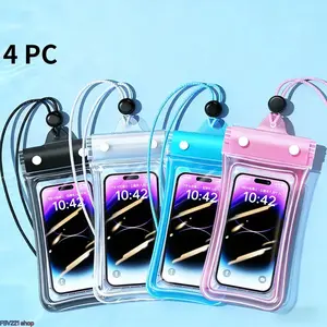 4-Pieces Adjustable Plastic Waterproof Transparent Smartphone Cover - Lanyard-Compatible Protective Casing, Touchscreen HD Photo-Ready Water Sports Accessory, Airbag Design Floating Dry Bag for Diving, Beach Use (Fashion Accessories)