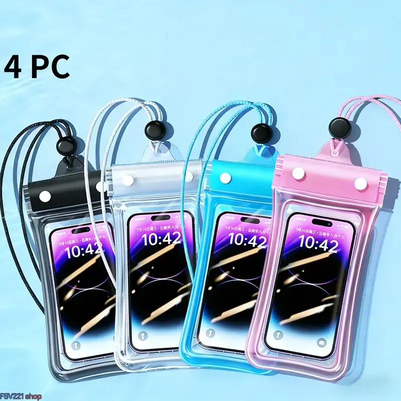 4-Pack Waterproof Phone Pouch, Floating IPX8 PVC Protector with Airbag, Touch-Friendly Universal Case for Smartphones up to 6.7-inch with Adjustable Lanyard, Accessories, Cover, Protection, Pvc Window, Water Enthusiasts, Space campingessentials