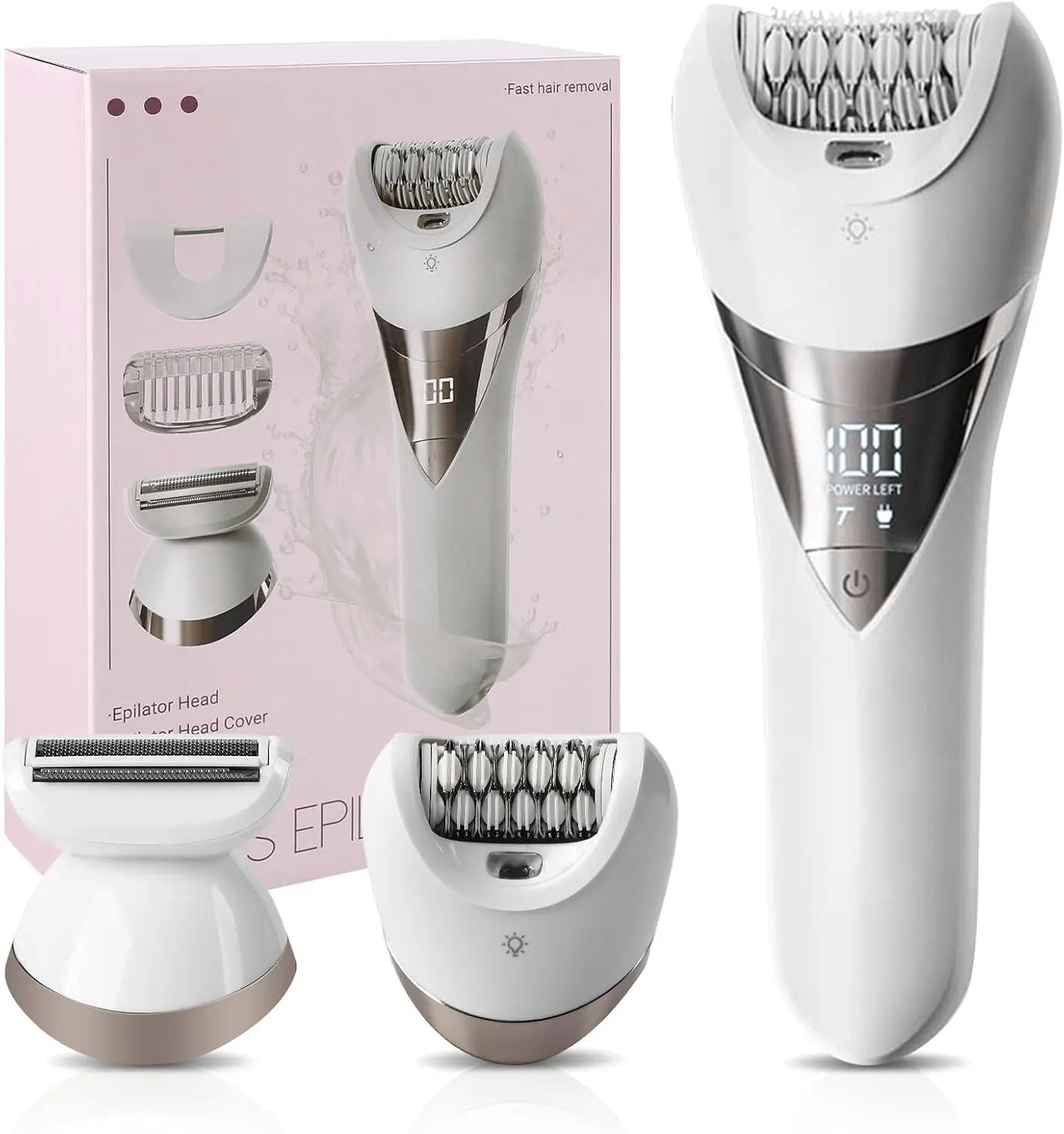 Women's Cordless Epilator & Razor Kit - Wide Head for Fast Hair Removal, 2 Speeds, Waterproof Wet & Dry, Leg Attachment, Smooth Trimming for Armpit/Arm (Home Supplies)