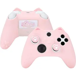 SQ-RDC004 Cat Paw Controller Skin Grips Set Anti-Slip Silicone Protective Cover Skin Case Compatible with Xbox Series X Controller with 2 Thumb Grip Caps and 1 Sticker (Pink)