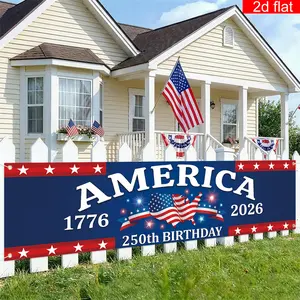 [memorial day sale] 250th Anniversary of American Independence Day Banner(1776-2026), 250th Birthday with American Flag& Star Design, 17.72x78.74in, for Indoor/Outdoor Home Decor for the Anniversary Celebration, 2D Fla