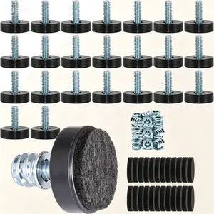 Adjustable Furniture Levelers with Self-Adhesive Felt Pads – 24 Pack, 1/4"-20 Thread, 1" Leveling Feet & Floor Protectors – Anti-Slip & Scratch Prevention for Hardwood Tile Laminate Floors – Light Duty Stationary Furniture