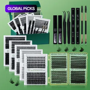 Eyelash Extension Kit, 280-Piece False Eyelash Set with 2 Glues, 2 Eyelash Removers, 2 Tweezers and 2 Brushes, Professional DIY Lash Cluster Eye Makeup Tool