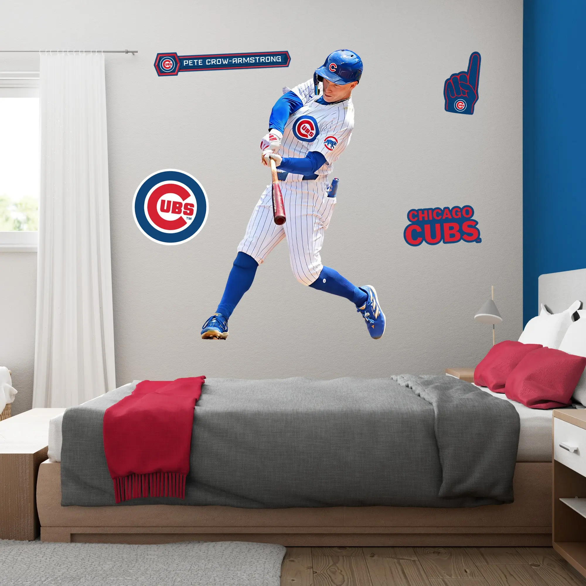 Pete Crow-Armstrong RealBig Collection Official MLB Chicago Cubs Reusable Vinyl Wall Stickers, Decor for Room, Team Logo Sporty Wall Stickers & Murals