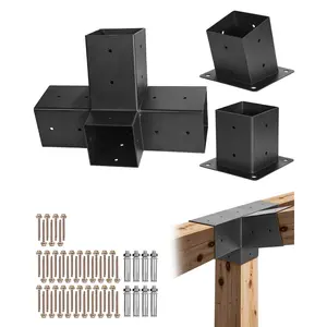 VEVOR 4x4 Inch 4-Way Slanted Upgraded Pergola Bracket Kit, Fits 3.5x3.5 Inch Wood Beams, Carbon Steel with Post Base & Wall Mount Base, Includes Heavy Duty Bolts, for Outdoor Pergolas, Gazebos, Upgraded Bracket