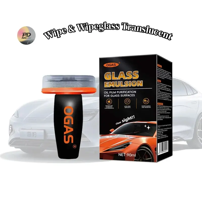 Windshield Oil Film Eraser Wand - 1-in-1 Pro Car Detailing Accessory Kit with Degreaser Cleaner, Glass Cleaning Emulsion & Sponge, Streak-Free Prep for Rain Repellents, Polish Shine Tool