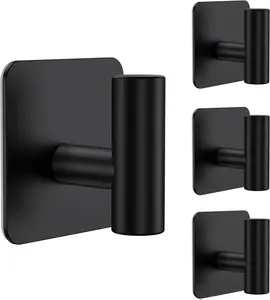 4 Pack Large Heavy Duty Wall Hooks - 26lb Max, Stainless Steel Adhesive Towel Hook, Shower Hooks for Hanging Towel, Coat, Robe, Wall Hook for Use in