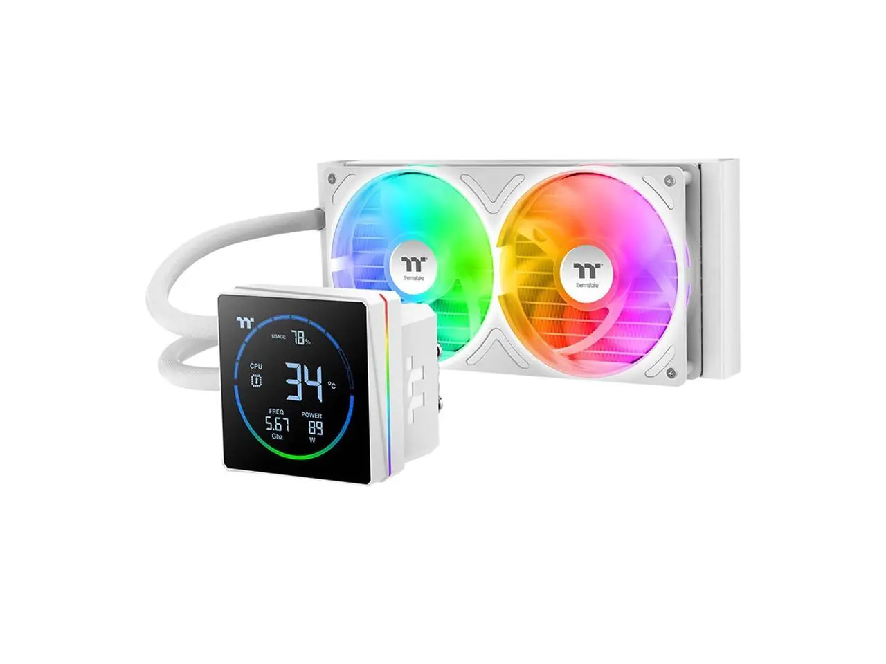 Thermaltake TH240-S V3 ARGB CPU Liquid Cooler; Intel/AMD; 1x240mm 500~2500rpm Single Frame ARGB Fan; 240mm Radiator; 3.95" Segment Code LCD; Rotatable Pump Head; TT Segment LCD Software; Snow; CL-W471-PL12SW-A