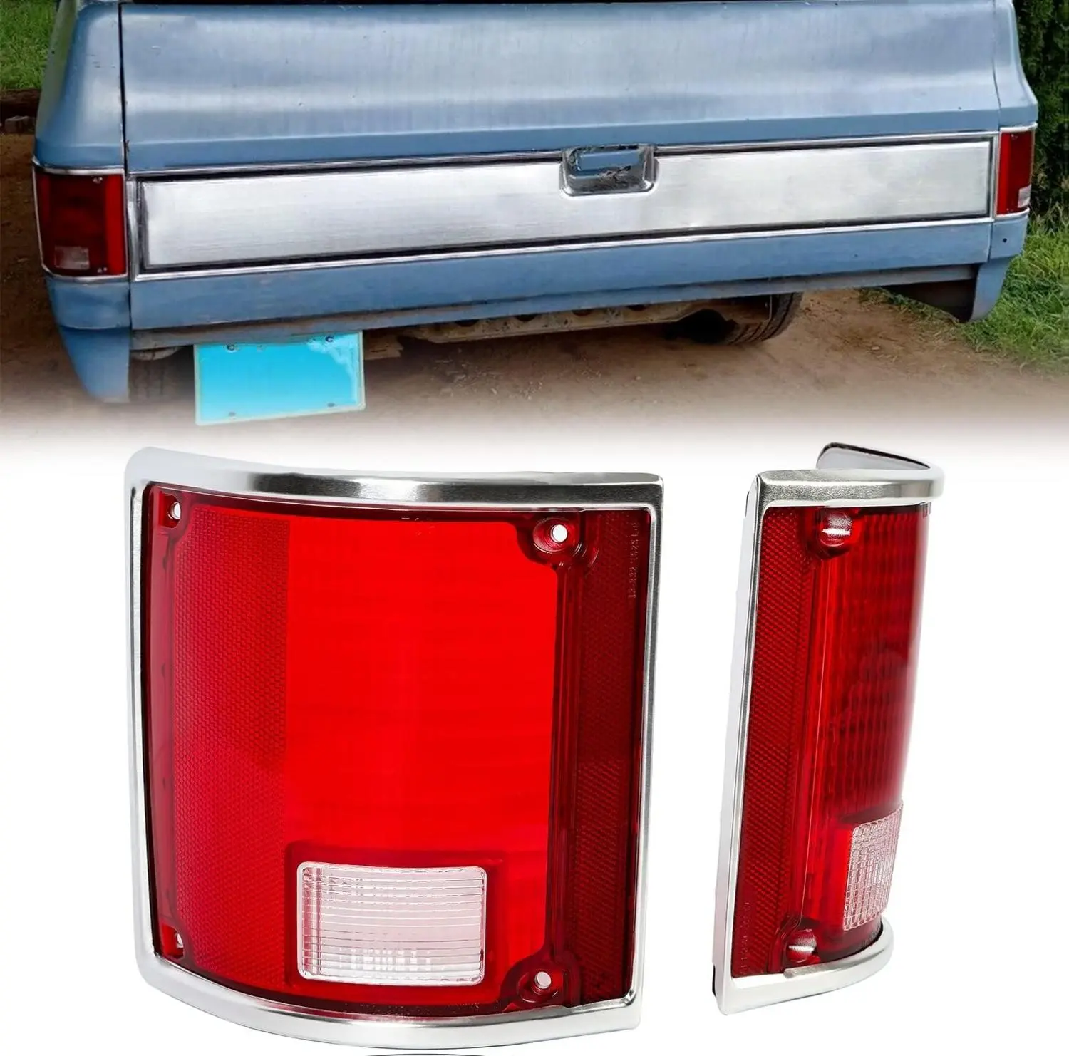 HECASA Pair Durable Plastic Rear Tail Light Lenses Rear Lights - Direct Replacement, Vehicle Specific Fit for 1973-1991 Chevrolet Blazer, Suburban, Jimmy - Waterproof, Left/Right Match for 5968330, 5968329, GM2801122, GM2800122, mo-572, Car, Pair Tail Lig