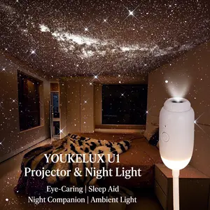 YOUKELUX U1 Star Novelty Lighting Projector Night Light, Galaxy Projector with 4 Projection Modes, Adjustable Brightness, Timer Function, USB-Powered Ambient Light