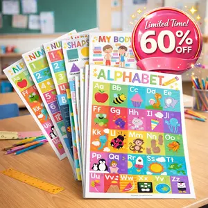 Colorful Educational Posters | Set of 16 | Classroom Supplies Charts Kindergarten Learning Laminated