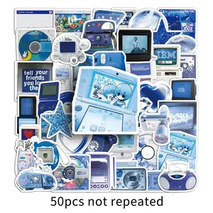 50 Blue Y2K Digital Graffiti Stickers, Retro Fresh Style Decorative Stickers for Computer Tablet, Creative DIY Accessories