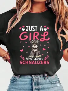 Schnauzer Dog Girls Women Just A Girl Who Loves Schnauzers women's shirts T-Shirt Print Cotton Tee Graphic Tee Women Tops, Summer Short Sleeve Women women's shirts T-Shirt Clothing vintage graphic tees