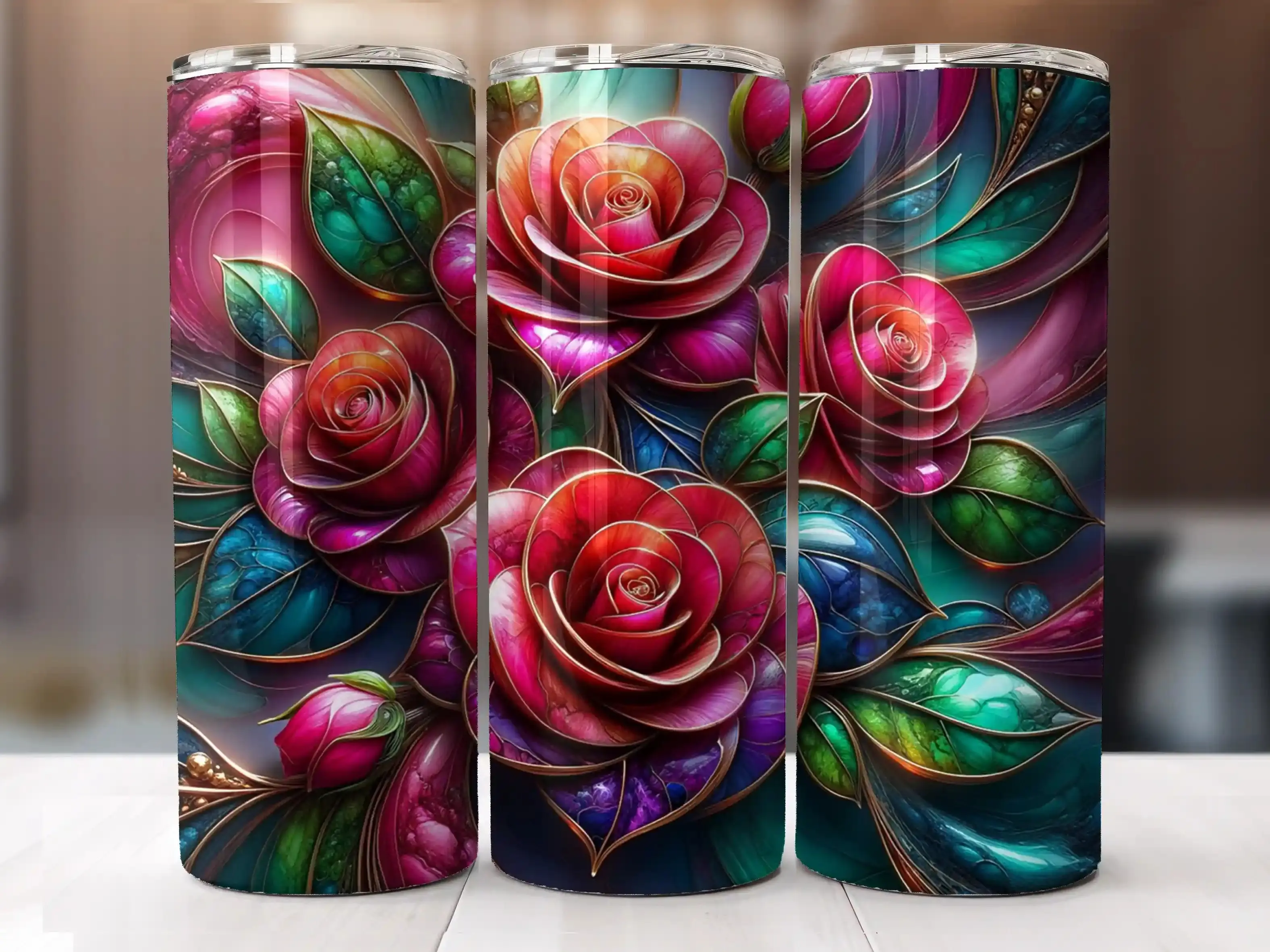 DKG Creations Vibrant Rose Garden 20oz Stainless Steel Tumbler & 15oz Ceramic Mug with Floral Artwork Double-Wall Insulation Gift for Flower Lovers Drinkware Flasks - Insulated
