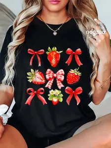 100% Cotton Strawberry Coquette Bow Strawberries Festival Girls Women T-Shirt