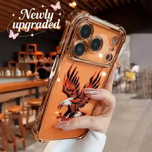 Electroplated Transparent TPU Airbag Shockproof Smartphone Casing - Creative Mysterious Eagle Design Upgrade, Soft Protector Accessory for iPhone 11,12,13,14,15,16,17 Pro Max, Simple Fashionable Cellphone Case