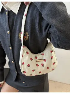 Women's Fashion Shoulder Bag, Strawberry Pattern Handbag, Fixed Strap, Lightweight, Zip Closure, Large Capacity, Casual Style