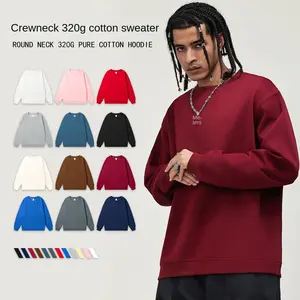 European and American Heavy Loose Solid Color Men's round Neck Cotton Double-Sided Sweater Women's Korean-Style Casual Long-Sleeved Couple