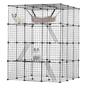 【fathersdaygift】VEVOR Large 4-tier Cat Cage, 41 x 41 x 55", Detachable Metal Wire Cat Enclosure, with 4 Front Doors Hammock Ramp ladders, Indoor & Outdoor Crate Exercise Place Ideal for Kitty, Small Animals, Black