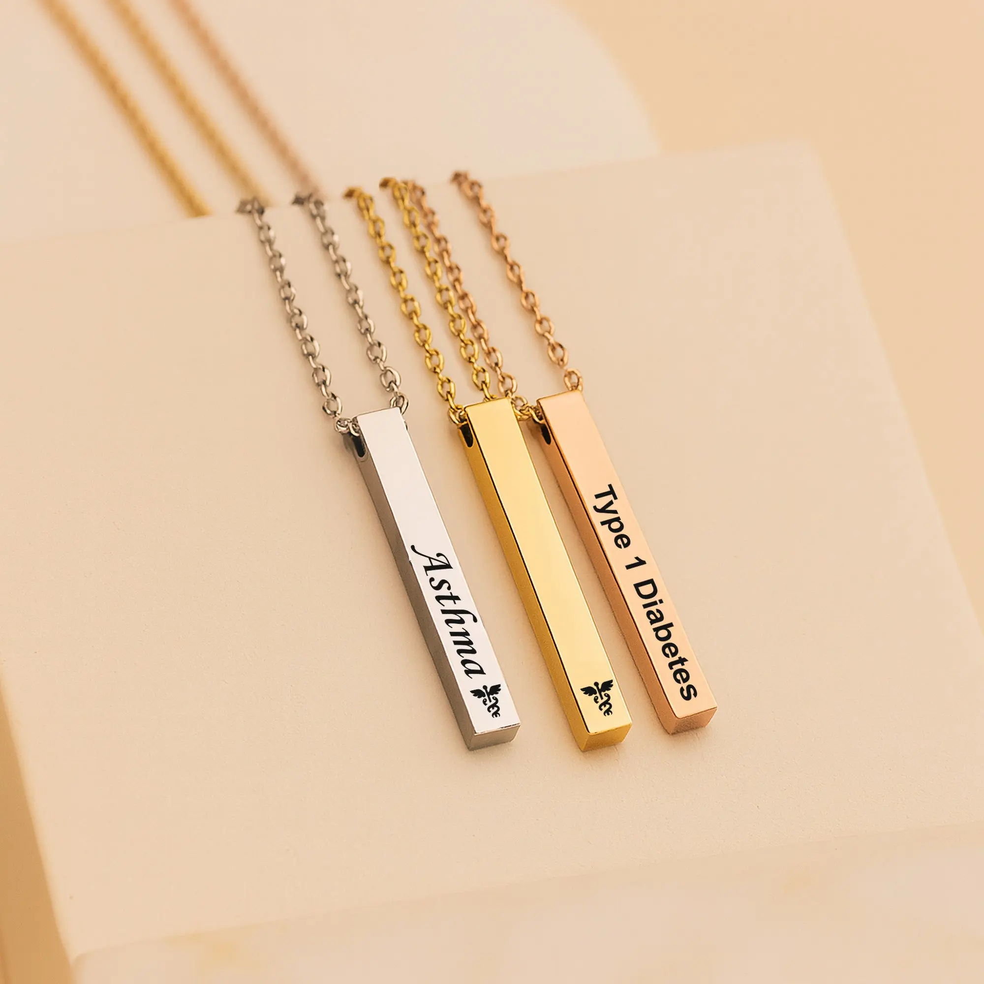 4-Sided Engraved Medical ID Necklace