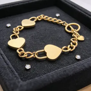 Gold Heart Thick Chain Bracelet, Suitable for Daily Wear, A Girl with Slender Wrists Valentine's Day Gift TikTokMadeMeBuyIt Trendy Fashionable Accessories