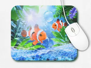 Frutiger Aero Mouse Pad, 9"x8", Non-Slip Desk Decor, Frutiger Aqua, Clown Fish, Ocean Theme Aesthetic, Retro Futurism, Back To School Gift Rectangle Shape for School, Home, Office, Gaming
