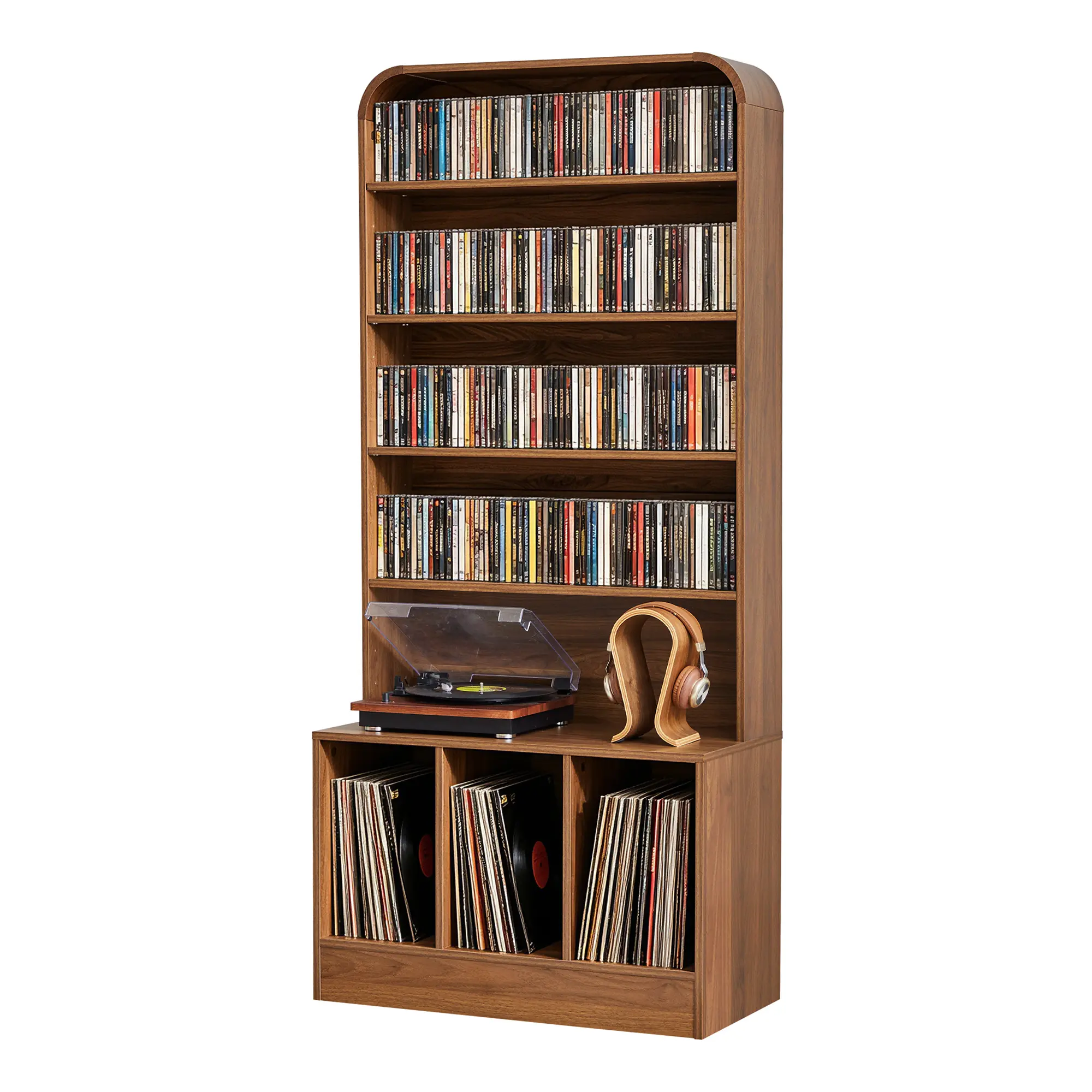 Giratree 71” Tall Record Player Stand with Vinyl Storage, Turntable Stand Table | 6-Tier Curved Record Player Table Hold Up 500+ Albums,Modern Vinyl Record Storage with CD/DVD Rack for Music Room Living Room