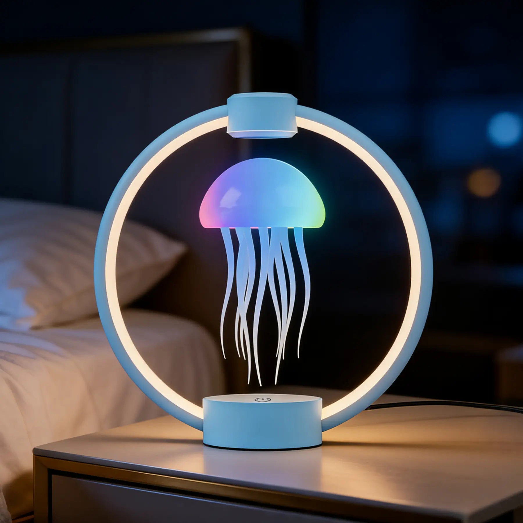 Magnetic Levitation Jellyfish Lamp, Floating LED Colorful Light with Remote Control, Full Color Gradient Atmosphere Night Light with Batteries, Floating Glow-Interactive Novelty Lighting, Party-Mood Home Decor Gift for All Genders, Mood Lighting