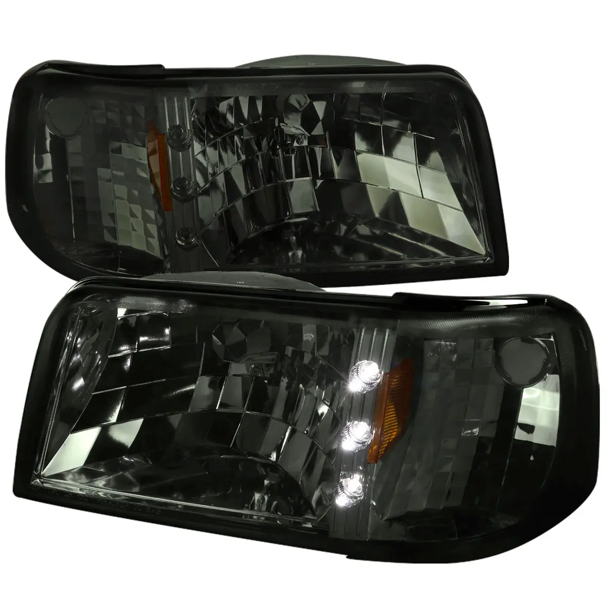 1993-1997 Ford Ranger Factory Style V2 Headlights w/ Corner Lights (Chrome Housing/Smoked Lens)
