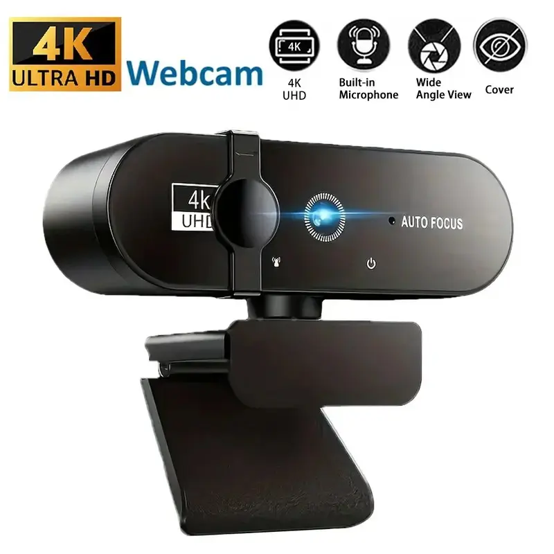 4K Webcam (Choose 1080p/2K/4K) – Noise-Canceling Mics, Wide-Angle Lens, Privacy Cover, Autofocus USB Camera for PC/Laptop Gaming, Streaming, Zoom/Skype, HDR, Low-Light Correction, Plug & Play Computer Camera