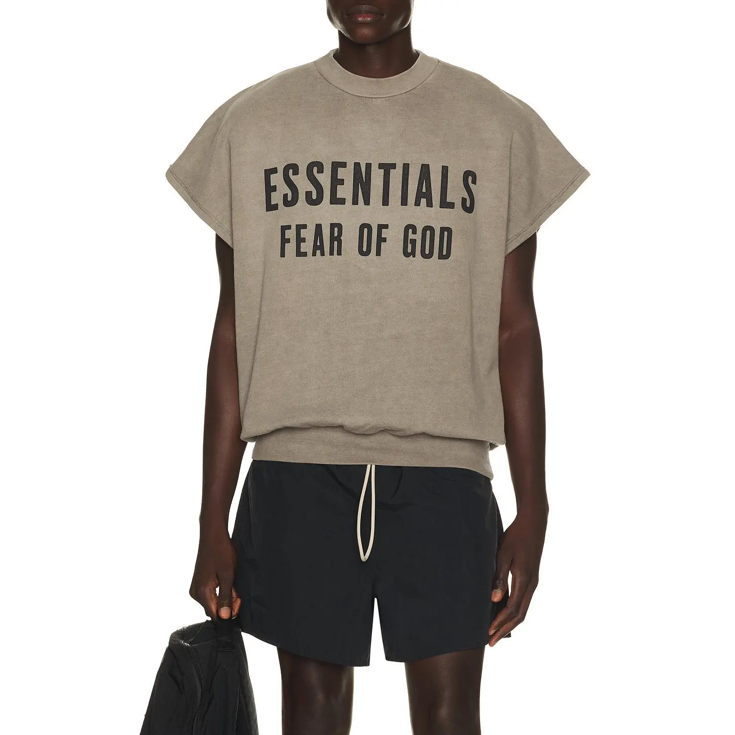 Fear of God ESSENTIALS Relaxed Fleece Cutoff Sweatshirt in Washed Seal
