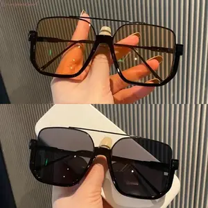 2-Pack Women's Retro Double Bridge Metal Frame Sunglasses | Super Large Square & Cat Eye Aviator Style | AC Lens Night Vision Yellow Tint | Gold Fashion Eyewear Ideal for Driving, Daily Wear & Nighttime Outdoor Activities