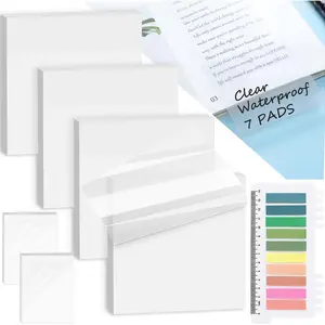6 Pads Transparent Sticky Notes with Sticky Tabs,  3x3 inch Clear Sticky Notes?, 5X Adhesive Strength?, See-Through Translucent Sticky Notes for School Office  Study Supplies