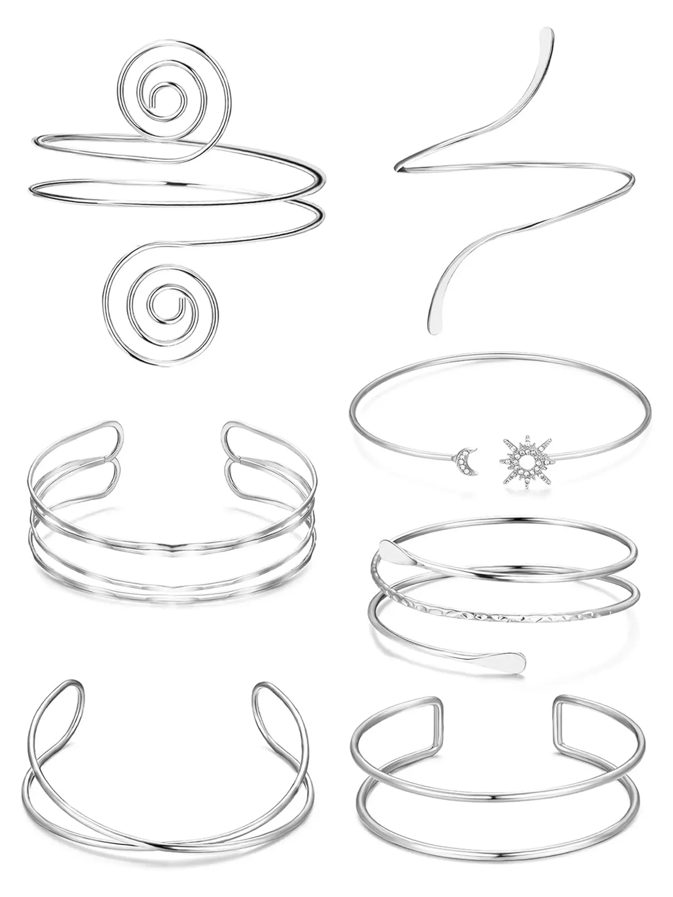 7 Pcs Adjustable Arm Cuff Jewelry Set for Women, Upper Arm Cuff Bangle Band, Stackable Armband Bracelets, Fashionable Jewelry Accessories