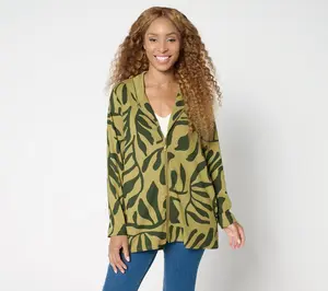 Susan Graver Weekend Petite Printed Zip Front Textured Knit Hoodie